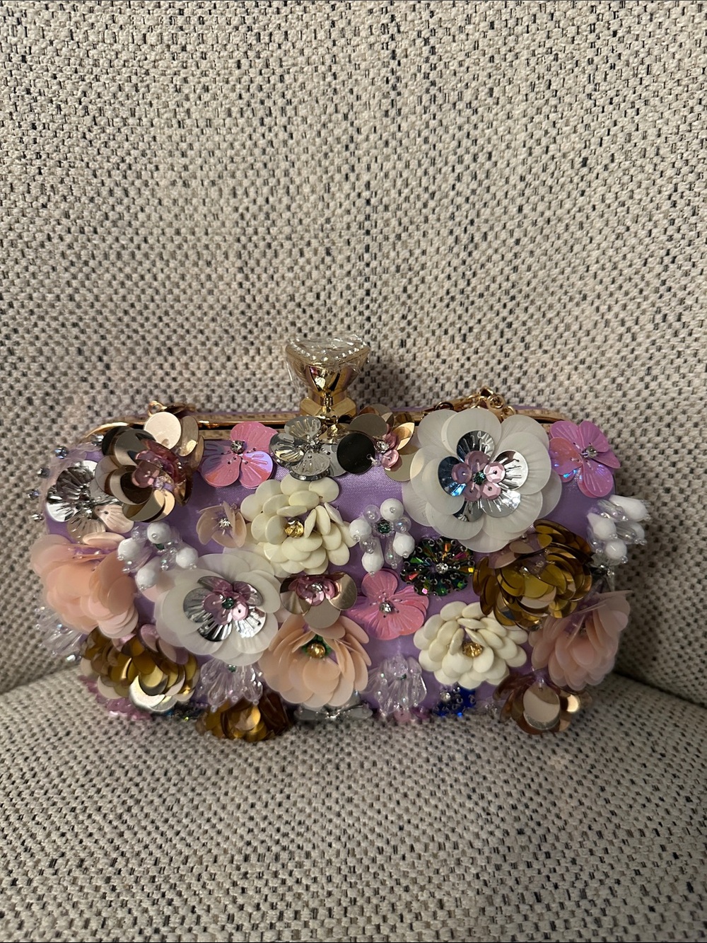 Floral Embellished Women’s Clutch Bag - Pastel Pink & Ivory